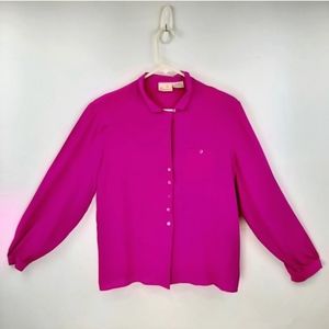 Vintage Women's Liz Claiborne Fuchsia 100% Silk Blouse Size 14 Long Sleeve